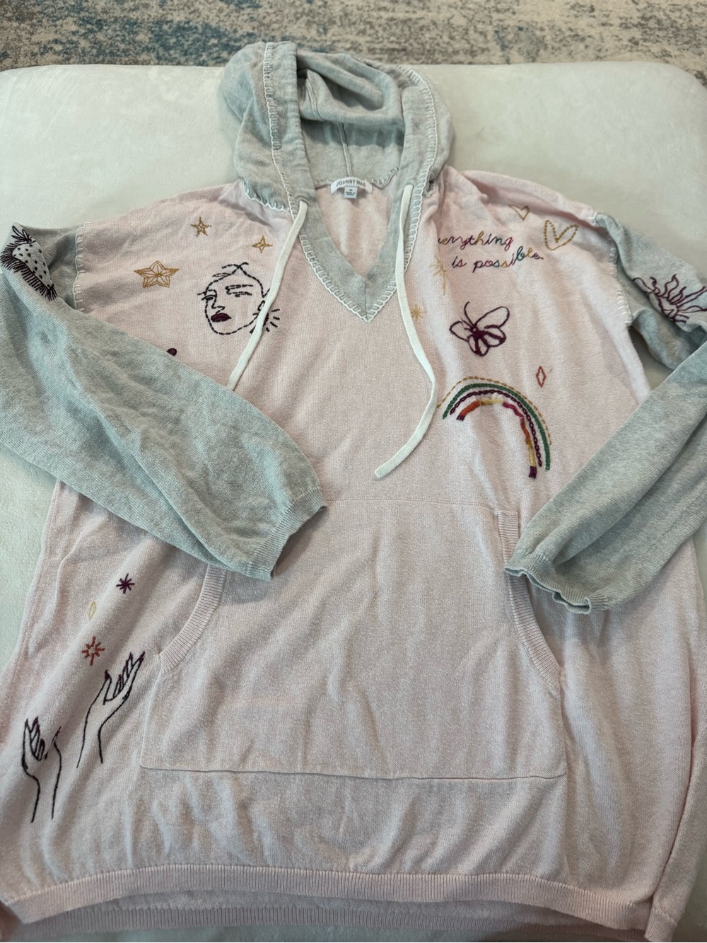 Johnny Was Baja Cashmere-blend oversized Hoodie Pink & Gray Sz M D93